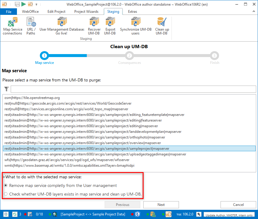 Selection of the desired action of the chosen map service Selection of the desired action of the chosen map service