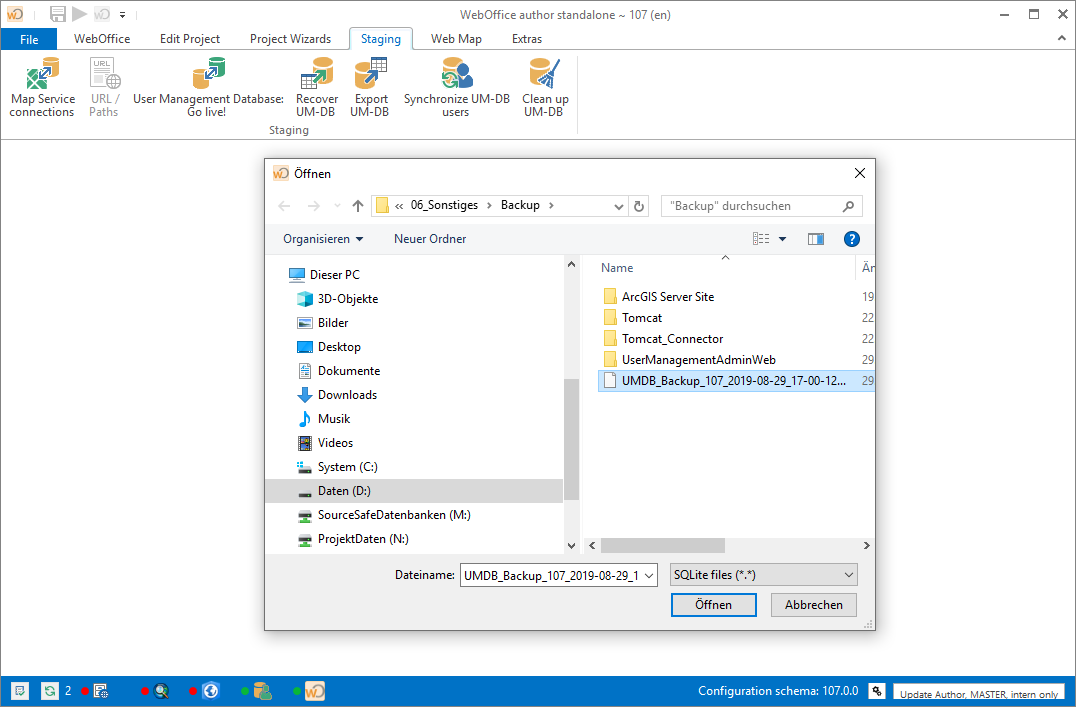 Choose a backup UMDB file Choose a backup UMDB file