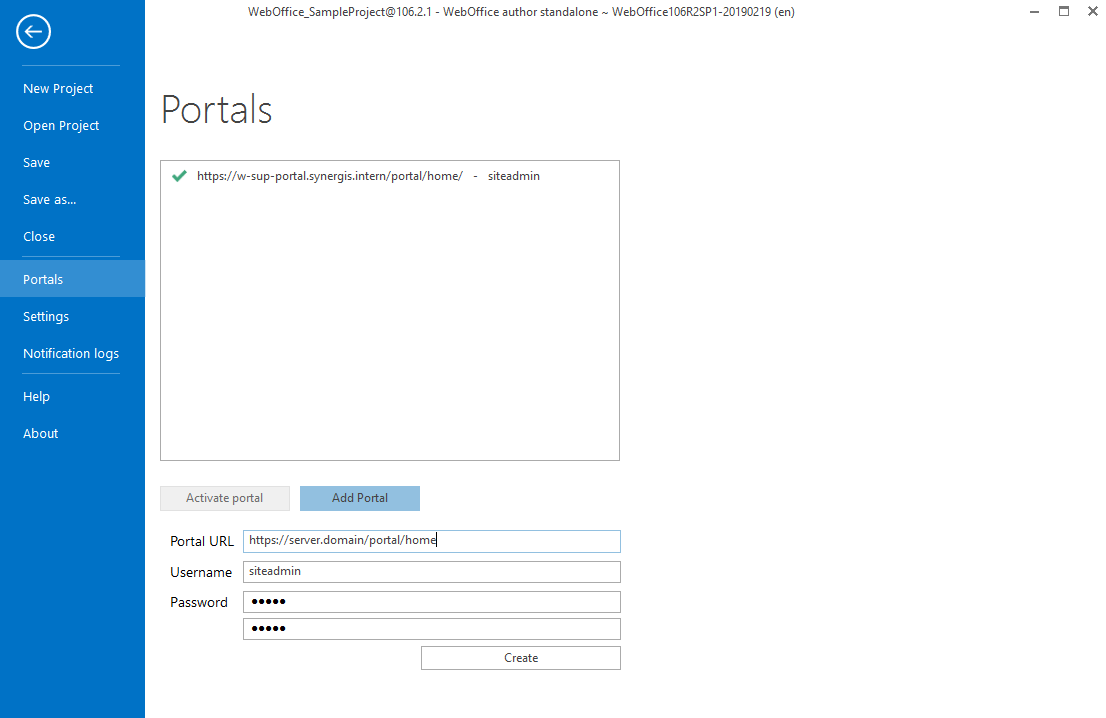 Adding a Portal Connection via "Add Portal"