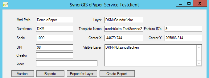 SynerGIS ePaper Service Testclient - Configuration
