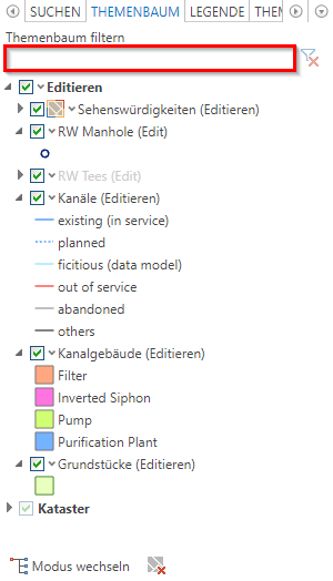 Beispiel eines Themenbaumes in WebOffice core Clients mit Themenfilter