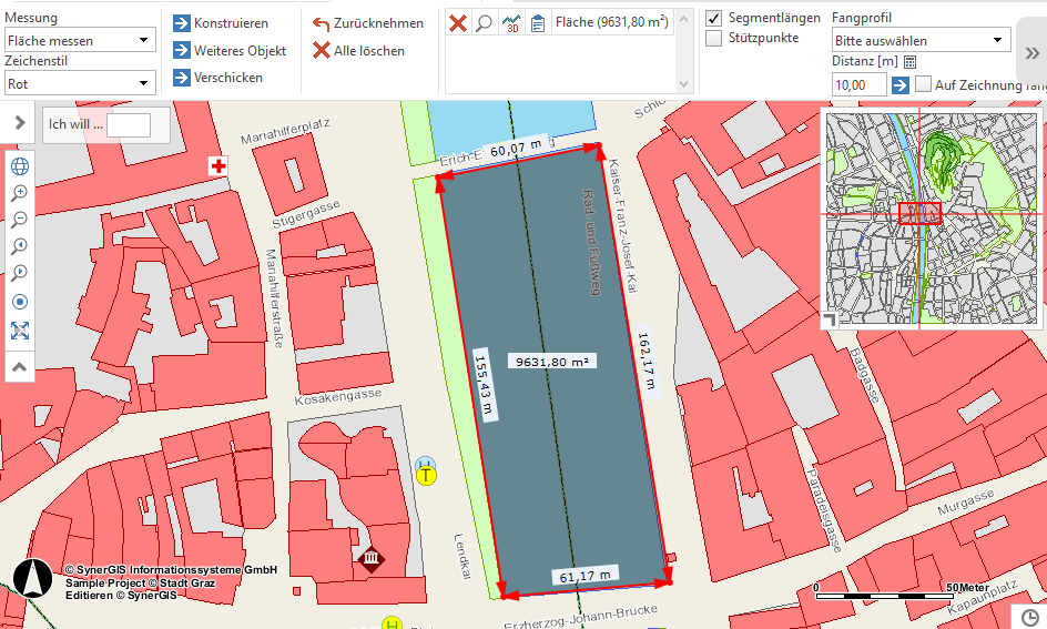 Werkzeug "Fläche messen" in WebOffice core client