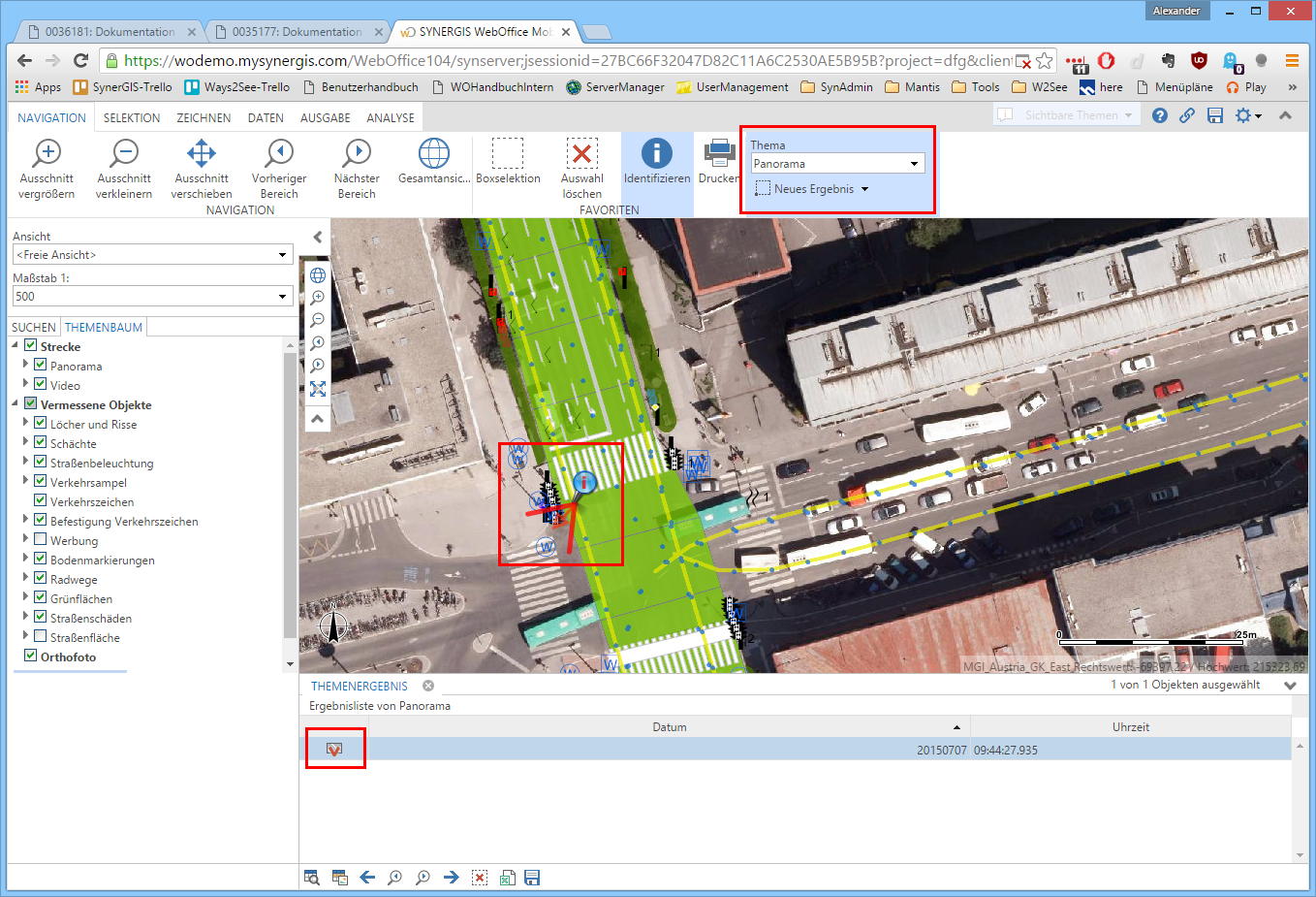 Öffnen einer Panoramaaufnehme via Sucheabfrage