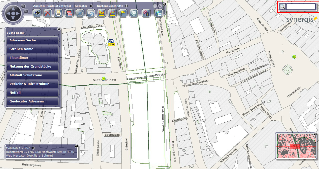Volltextsuche - Lokalisiert oben rechts (Standardeinstellung)