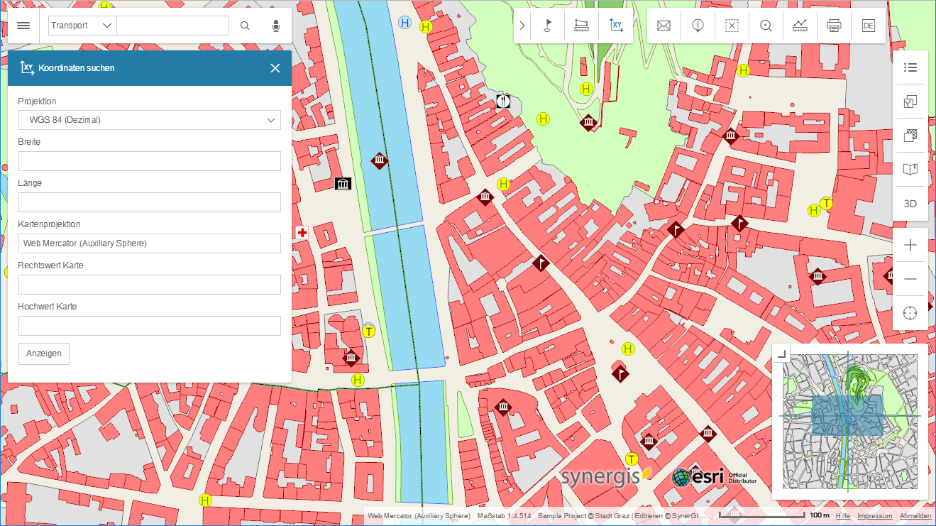 Koordinaten suchen im WebOffice flex Client