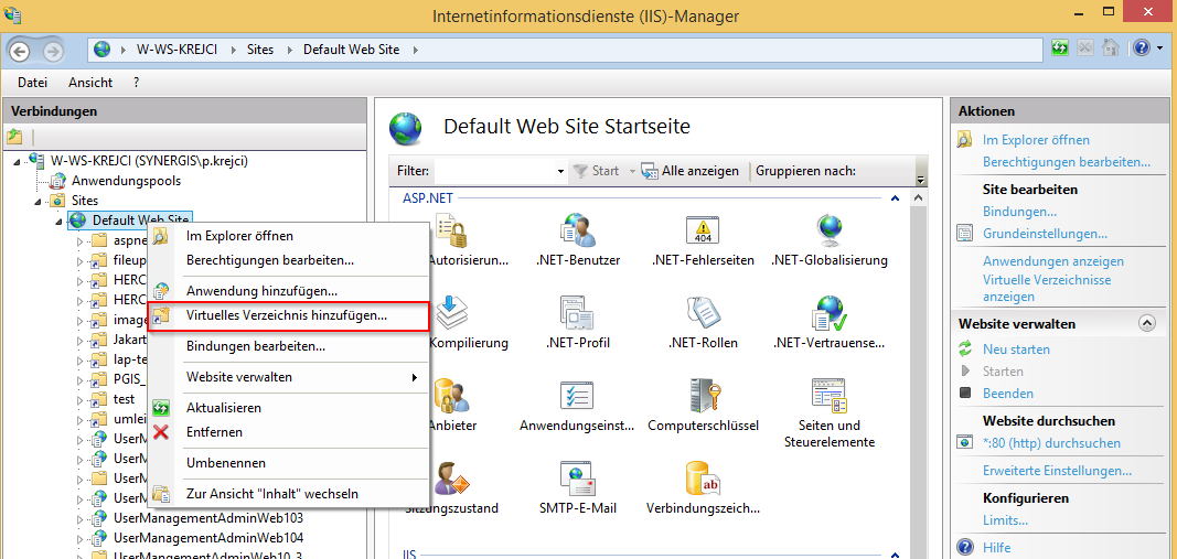 Erstellung eines virtuellen Verzeichnisses im IIS Erstellung eines virtuellen Verzeichnisses im IIS