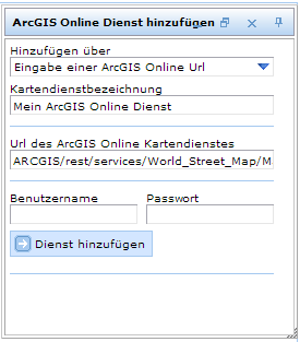 ArcGIS Online Dienst durch Eingabe einer Url hinzufügen