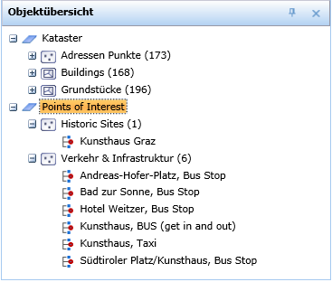 Aufgeklappte Layerinformationen in der Objektübersicht
