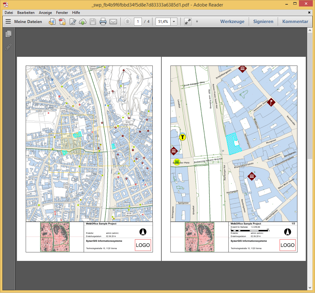 Ausdruck mit Seriendruck der drei selektierten Objekte
