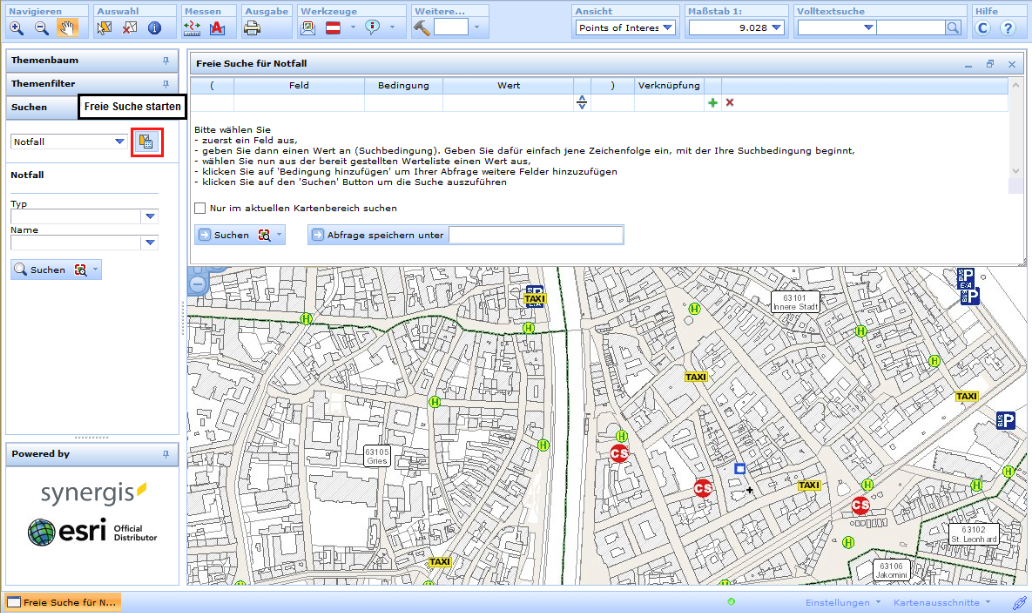 Freie Suche mit Verwendung eines Abfragegenerators im WebOffice html Client