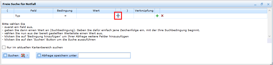 Umfangreiche Auswahlwerteliste bei Verwendung der freien Suche