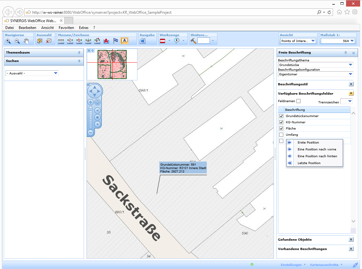 Ändern der Reihenfolge der Beschriftungsfelder mit dem Kontextmenü