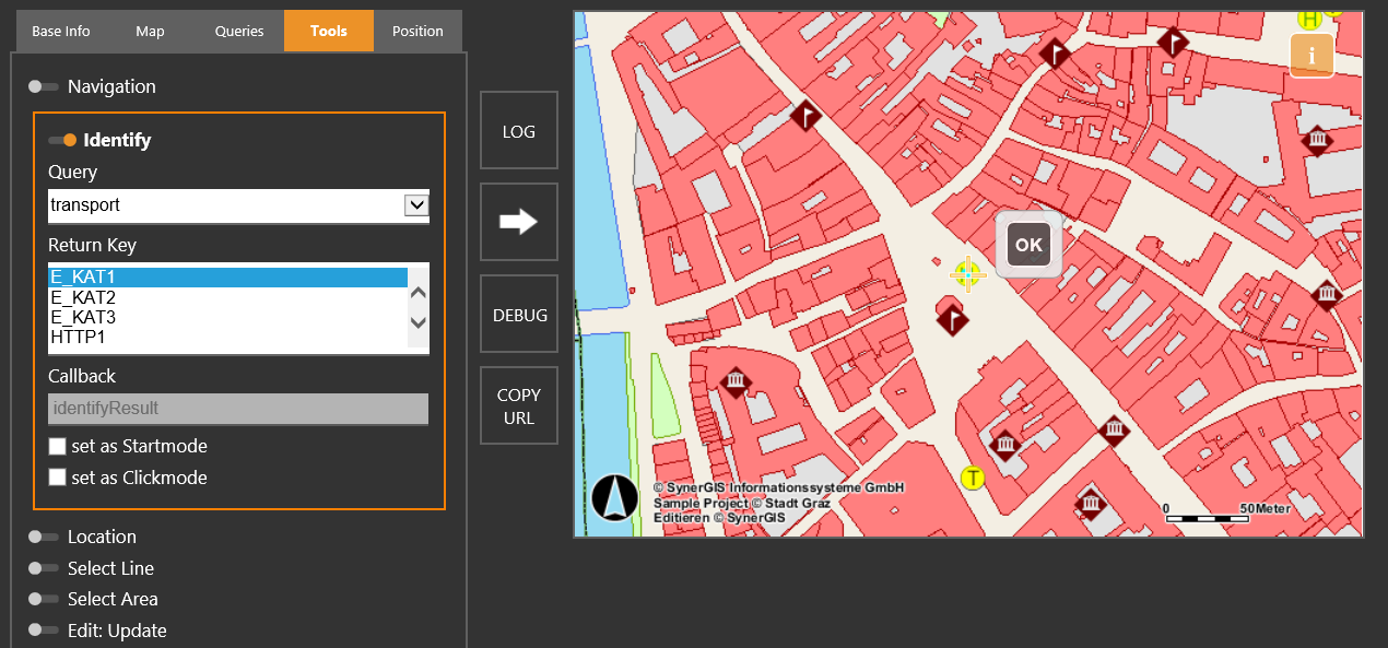 WebOffice map widget Testcontainer - Identify