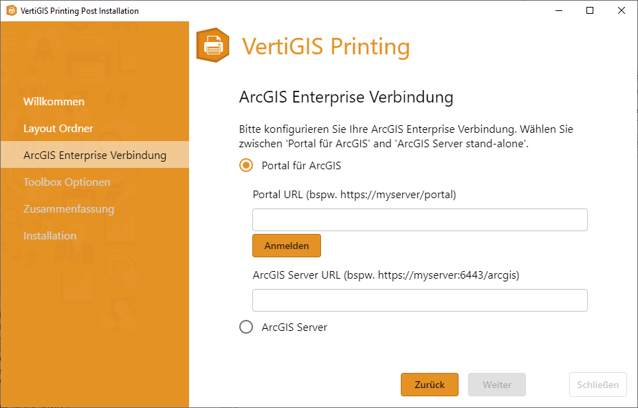 Auswahl einer ArcGIS Enterprise Verbindung zu Portal für ArcGIS