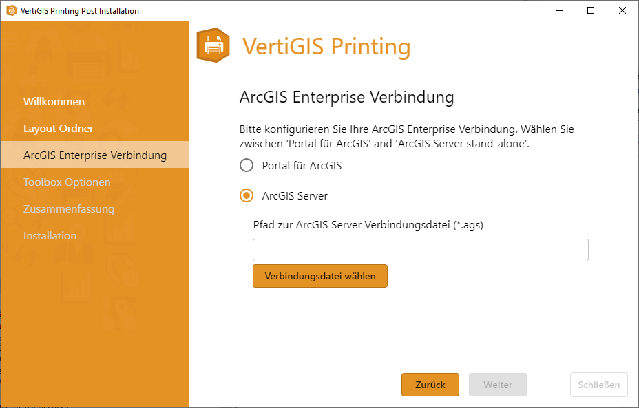 Auswahl einer ArcGIS Enterprise Verbindung zu einem ArcGIS Server Stand-alone Server