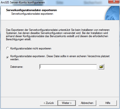 Serverkonfigurationsdatei exportieren