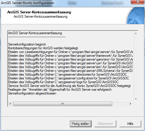 ArcGIS Server-Kontozusammenfassung