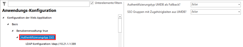 Authentifizierungstyp SSO (Anwendungskonfiguration)