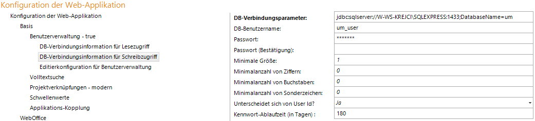 DB-Verbindungsinformation für Schreibzugriff - Konfiguration