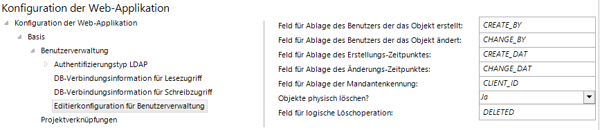 Editierkonfiguration für Benutzerverwaltung Editierkonfiguration für Benutzerverwaltung