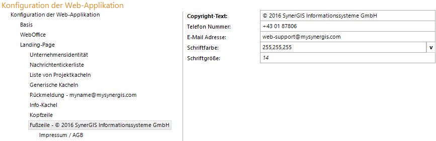 Konfiguration - Fußzeile der Landing Page