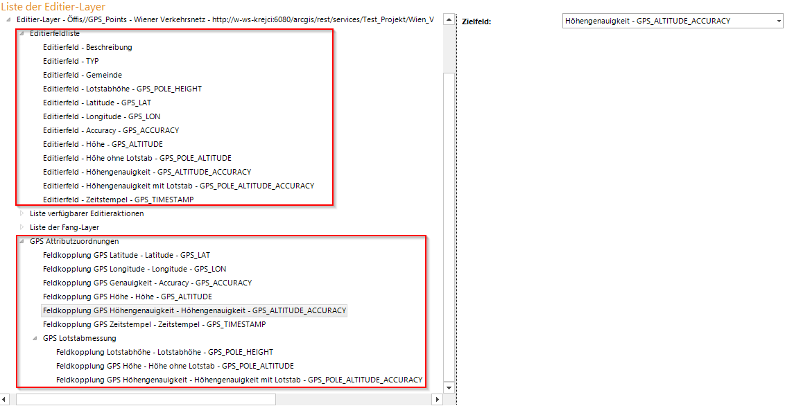 Konfiguration der GPS Attributzuordnung
