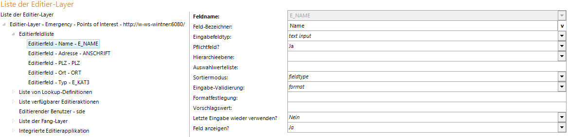Konfiguration des Editierfeld