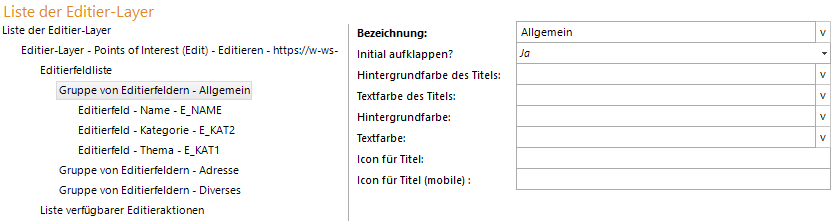 Gruppe von Editierfeldern - Konfiguration