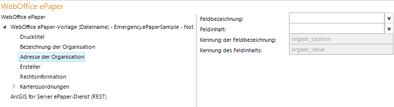 Konfiguration Adresse der Organisation