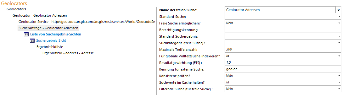 Geolocator Suche/Abfrage - Konfigurationsparameter