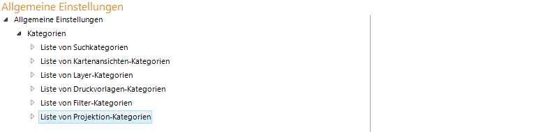 Konfiguration - Liste von Projektion-Kategorien