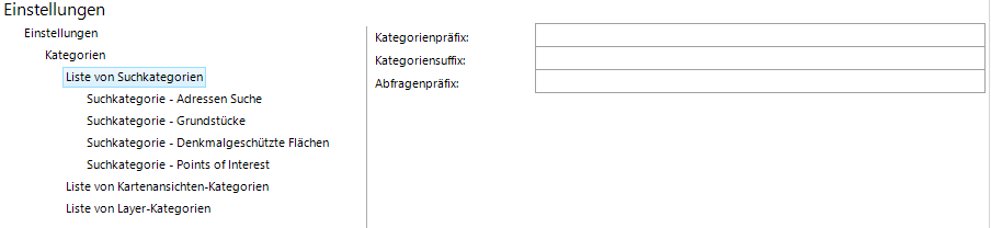 Konfiguration einer Liste der Suchkategorien