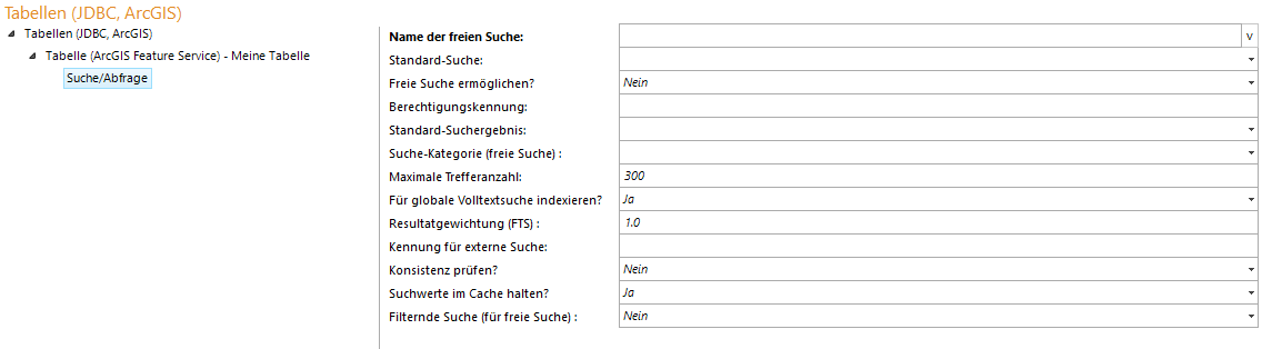Konfiguration einer Tabellensuche (ArcGIS Feature Service)