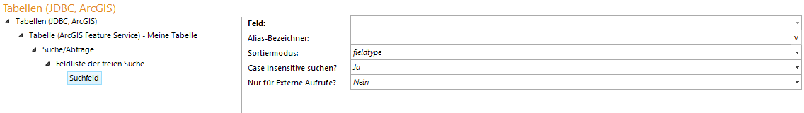 Feldliste der freien Suche und Suchfeld