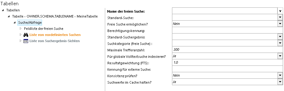 Konfiguration einer Tabellensuche