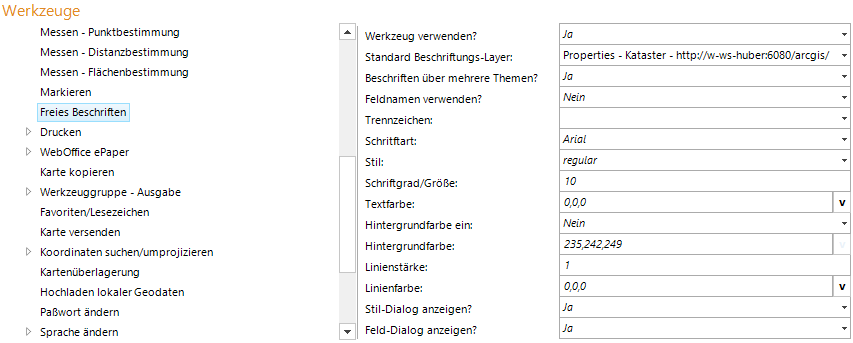 Freies Beschriften Werkzeug Konfiguration