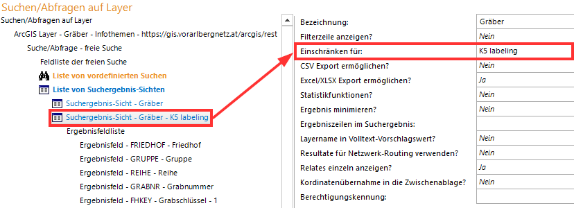Einschränkung eines Suchergebnisses für K5 Beschriftung