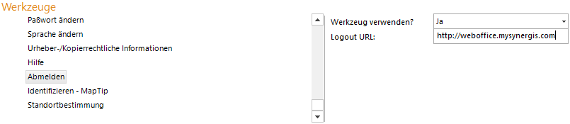 Abmelden Werkzeug Konfiguration