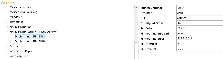 Beschriftungs-Stil beim Freien Beschriften mehrerer Objekte - Konfiguration