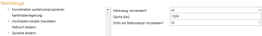 Hochladen lokaler Geodaten Konfiguration