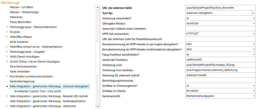 Web-Integration - Konfiguration generisches Werkzeug 