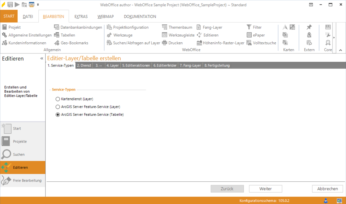 Assistent "Editier-Layer/Tabelle erstellen" - Auswahl des ArcGIS Server Feature-Service (Tabelle)-Typs Assistent "Editier-Layer/Tabelle erstellen" - Auswahl des ArcGIS Server Feature-Service (Tabelle)-Typs