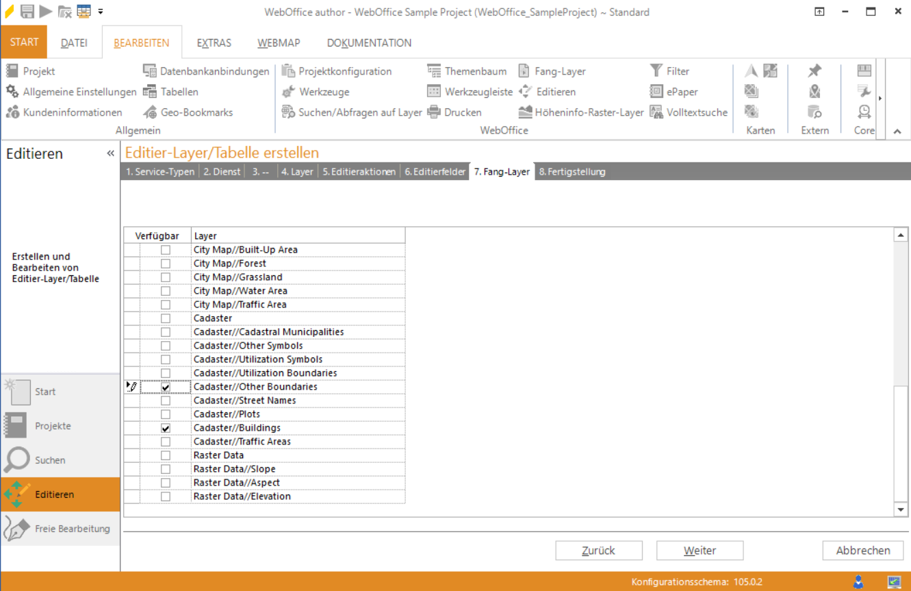 Assistent "Editier-Layer/Tabelle erstellen" - Fanglayer auswählen Assistent "Editier-Layer/Tabelle erstellen" - Fanglayer auswählen