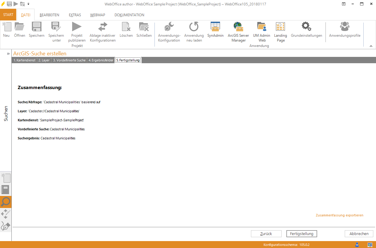 Assistent "ArcGIS-Suche erstellen" - Zusammenfassung Assistent "ArcGIS-Suche erstellen" - Zusammenfassung
