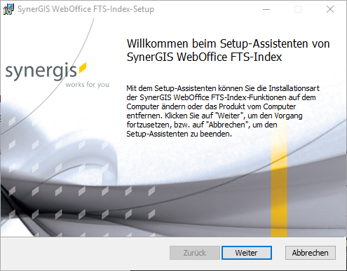 SynerGIS WebOffice FTS-Index Setup SynerGIS WebOffice FTS-Index Setup