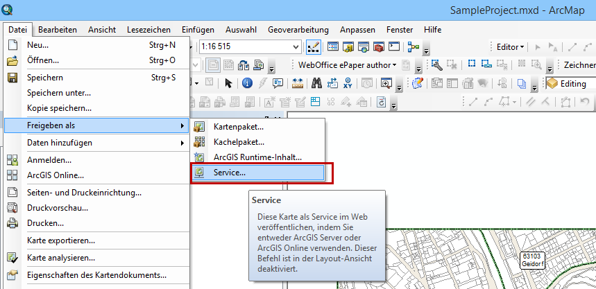 Karte als Service freigeben in ArcMap