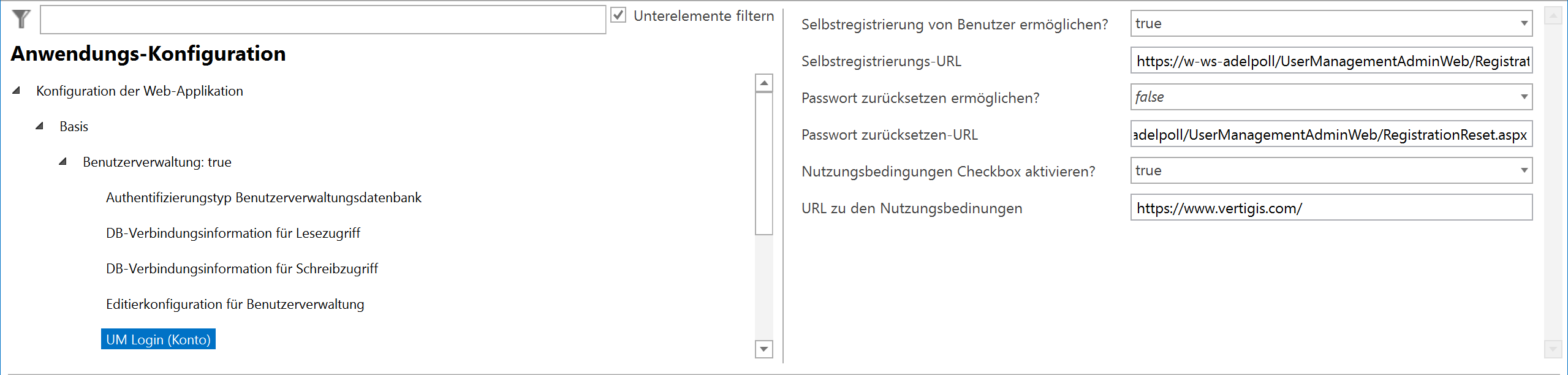 Anwendungskonfiguration - UM Login (Konto) Anwendungskonfiguration - UM Login (Konto)