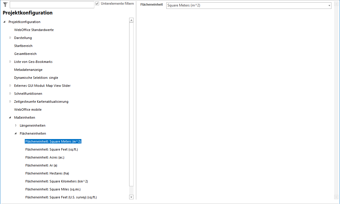 Konfiguration - Flächeneinheiten Konfiguration - Flächeneinheiten