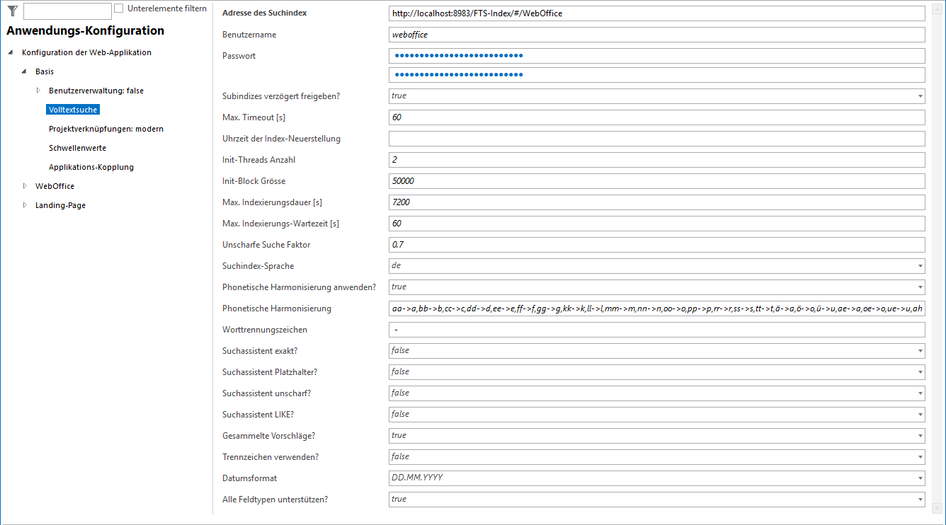 Volltextsuche - Anwendungskonfiguration