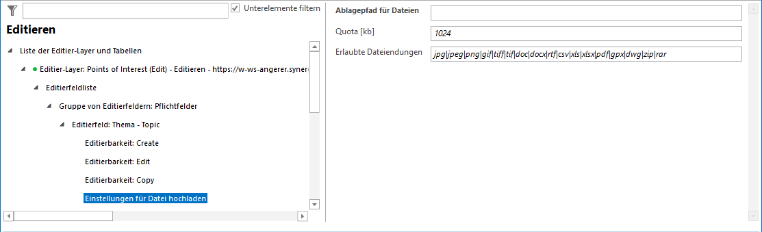 Konfiguration - Einstellungen für Datei hochladen Konfiguration - Einstellungen für Datei hochladen